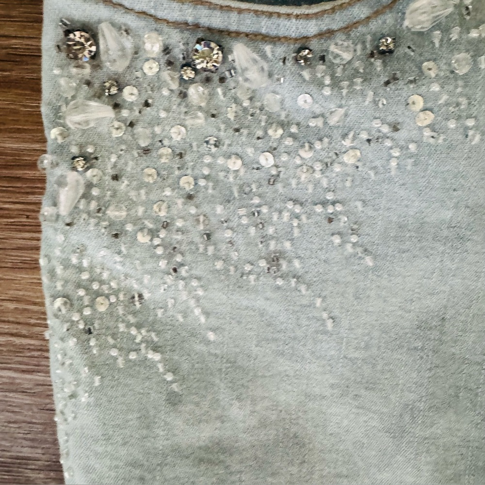 Vintage Luisa Spagnoli Light Wash Crystal Beaded Denim Pants